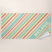 Serviette De Plage Été moderne Coloré Diagonal Stripes Nom (Devant)