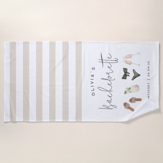 Serviette De Plage Été Neutres Fête de Bachelorette Personnalisée (Devant)
