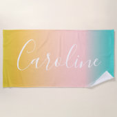 Serviette De Plage Été Pastel Gradient | Nom de script personnalisé (Devant)