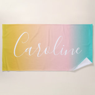 Serviette De Plage Été Pastel Gradient Nom de script personnalisé