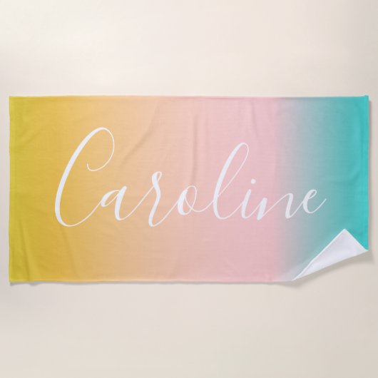 Serviette De Plage Été Pastel Gradient | Nom de script personnalisé (Devant)