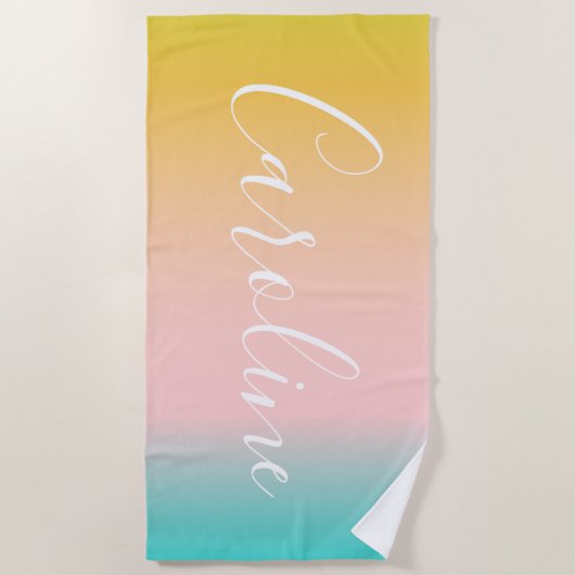 Serviette De Plage Été Pastel Gradient | Nom de script personnalisé (Devant)