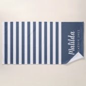 Serviette De Plage été personnalisé bleu marine et blanc  (Devant)