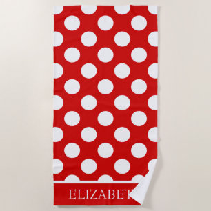 Serviette De Plage Été rouge et point de polka blanc personnalisé