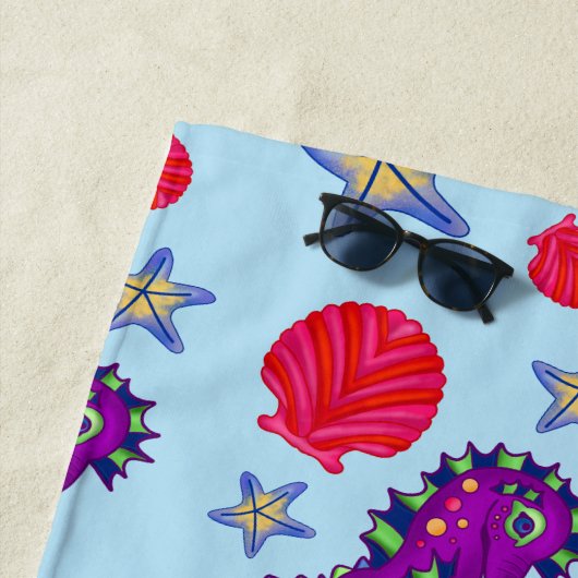 Serviette De Plage Été Tropical Seahorse Shell Starfish Relax (En situation)