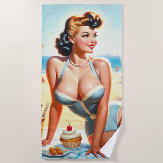 Serviette De Plage Été vintage fille à l'épingle (Devant)