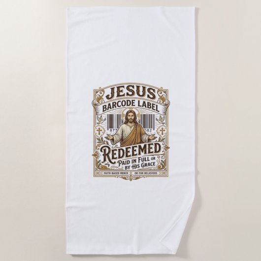 Serviette De Plage Étiquette de code-barres Jésus Rachetée Jésus Code (Devant)