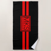 Serviette De Plage Étiquette rouge Noir RS Monogrammed Beach Serviett (Devant)