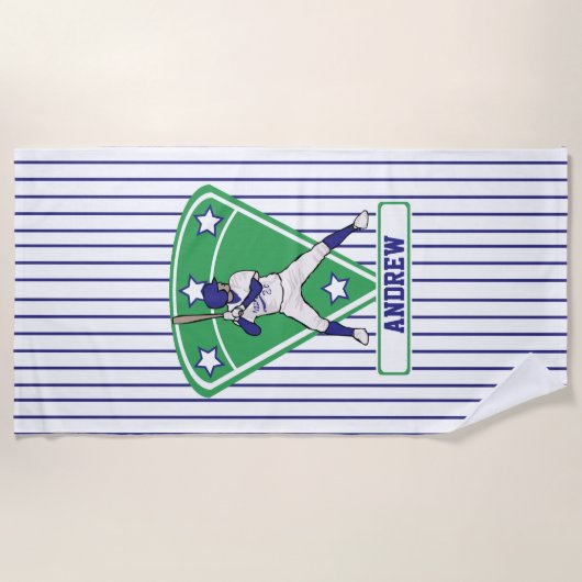 Serviette De Plage Étoile de base-ball personnalisée bleu (Devant)