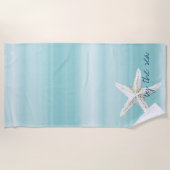 Serviette De Plage Étoile de mer bleu aqua blanc (Devant)
