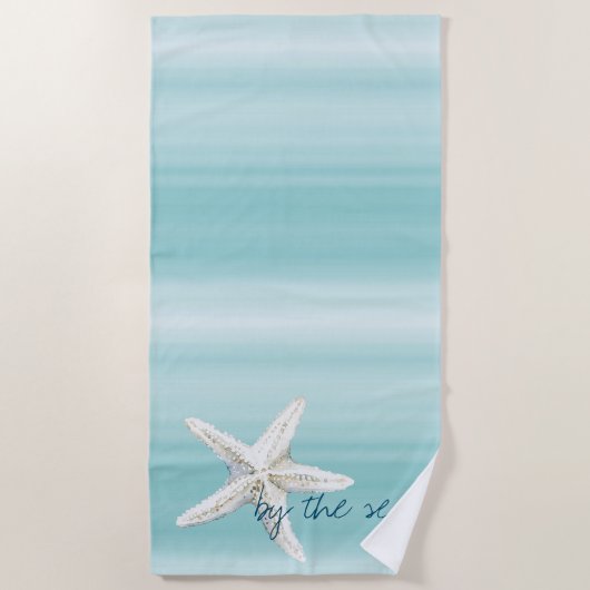 Serviette De Plage Étoile de mer bleu aqua blanc (Devant)