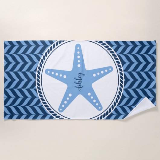 Serviette De Plage Étoile de mer bleue marine côtière (Devant)