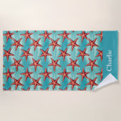 Serviette De Plage Étoile de mer côtière bleu aqua (Devant)