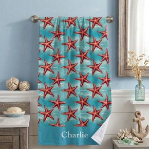 Serviette De Plage Étoile de mer côtière bleu aqua