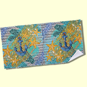 Serviette De Plage Étoile de mer de sable et ancre bleue nautique