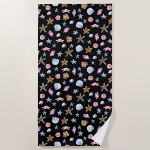 Serviette De Plage Étoile de mer et coquillage bleu et violet océan d