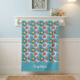 Serviette De Plage Étoile de mer nautique bleue personnalisée