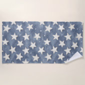 Serviette De Plage Étoiles Blanches Bleues   (Devant)