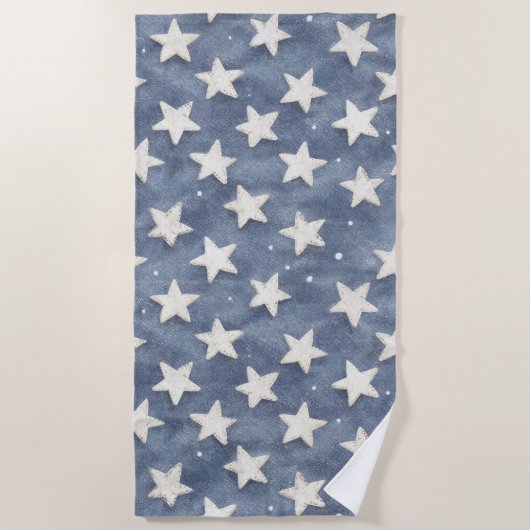 Serviette De Plage Étoiles Blanches Bleues   (Devant)