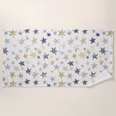 Serviette De Plage Étoiles Bleues Argent Or (Devant)