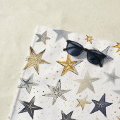 Serviette De Plage Étoiles Bleues Argent Or (En situation)