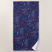 Serviette De Plage Étoiles bleues blanches rouges de feux d'artifice (Devant)
