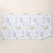 Serviette De Plage Etoiles de lune d'aquarelle et Motif de nuage (Devant)
