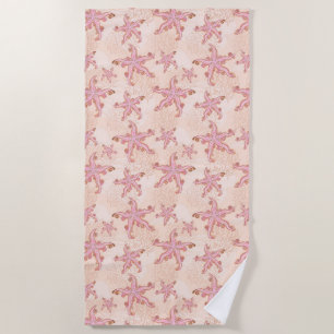 Serviette De Plage Étoiles de mer et motif pastel rose corail