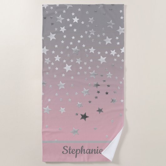 Serviette De Plage Étoiles Roses Et Gris Ombre Design Chic Moderne (Devant)