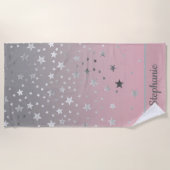 Serviette De Plage Étoiles roses et grises ombrées stylées chic moder (Devant)