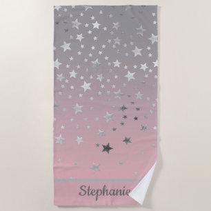 Serviette De Plage Étoiles roses et grises ombrées stylées chic moder