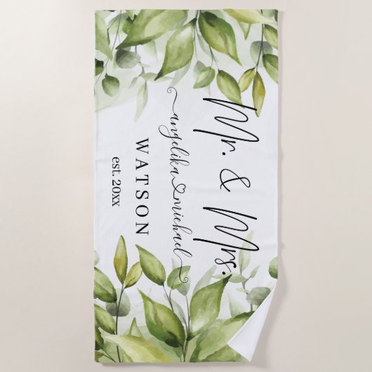 Serviette De Plage Eucalyptus Verdure Blush Moderne Script tendance M (Devant)