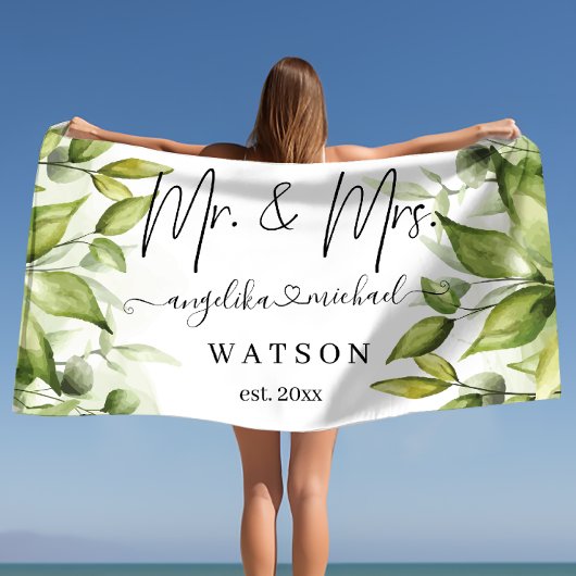 Serviette De Plage Eucalyptus Verdure Blush Moderne Script tendance M