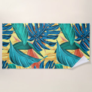 Serviette De Plage Exotic Tropical Leaves on Lemon Yellow