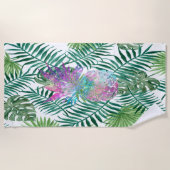 Serviette De Plage Exotique tropicale, Feuilles de palmier, Ananas (Devant)