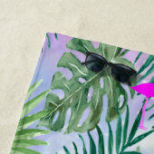 Serviette De Plage Exotique Tropicale, Feuilles De Palmiers, Flamants (En situation)