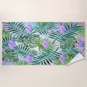 Serviette De Plage Exotique tropicale, Feuilles de palmiers, Hibiskus (Devant)