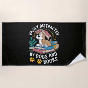 Serviette De Plage Facilement distrait par les chiens et les livres D