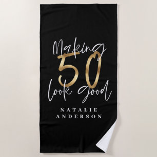 Serviette De Plage Faire paraître 50 bonne fête d'anniversaire d'or p