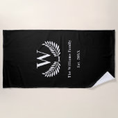 Serviette De Plage Famille blanche noire monogramme classique initial (Devant)