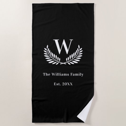 Serviette De Plage Famille blanche noire monogramme classique initial (Devant)