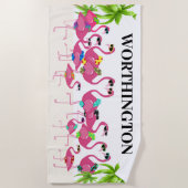 Serviette De Plage Famille de Flamants roses amusants (Devant)