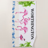 Serviette De Plage Famille de Flamants roses amusants (Devant)