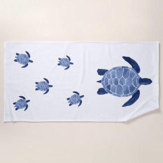 Serviette De Plage Famille de tortue de mer dans l'indigo