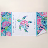 Serviette De Plage Famille moderne Croisière Vacances Sea Turtle Nom (Devant)