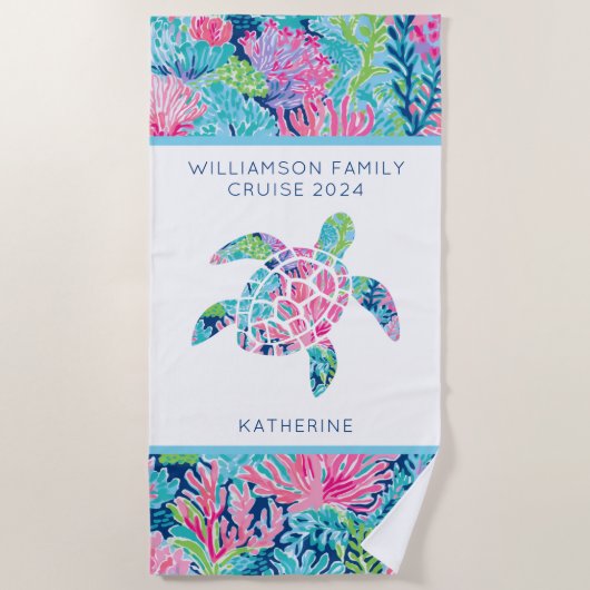 Serviette De Plage Famille moderne Croisière Vacances Sea Turtle Nom (Devant)