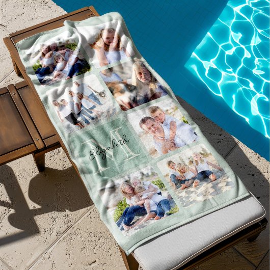 Serviette De Plage Famille personnalisée 7 Photos Collage - Monogramm