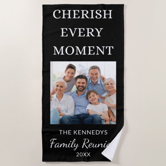 Serviette De Plage Famille Reunion Photo Cherish Chaque instant Noir (Devant)
