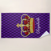 Serviette De Plage Fancy Royal Purple & Queen's Crown avec nom (Devant)