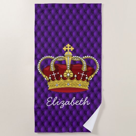 Serviette De Plage Fancy Royal Purple & Queen's Crown avec nom (Devant)